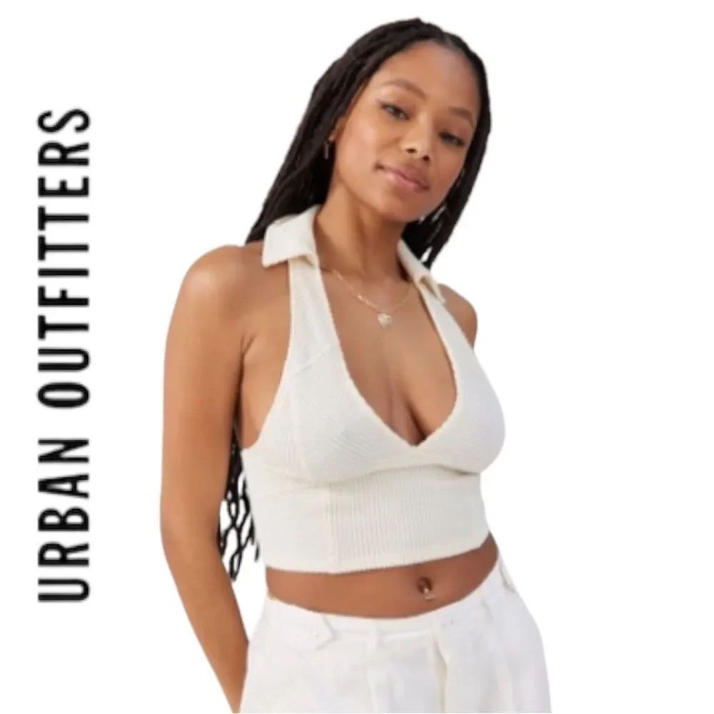 NEW UO Urban Outfitters Ford Collared Ivory Cropped Top S